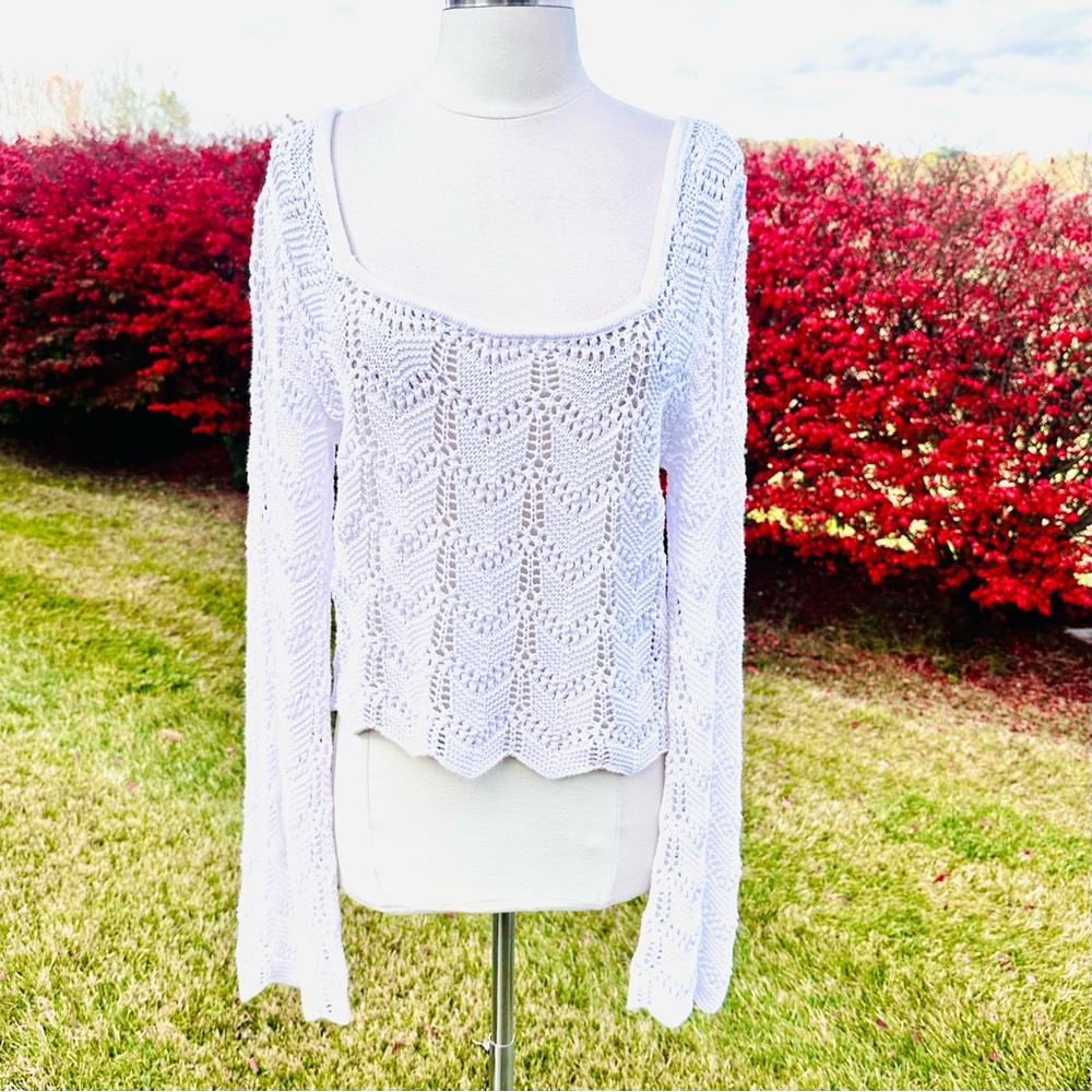 Hollister Crochet Long Bell Sleeve Jumper Sweater - Picture 4 of 16